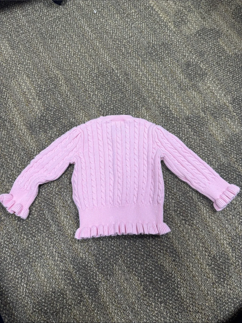 Ralph Lauren Light Pink Cable Knit Ruffle-Hem Cardigan
